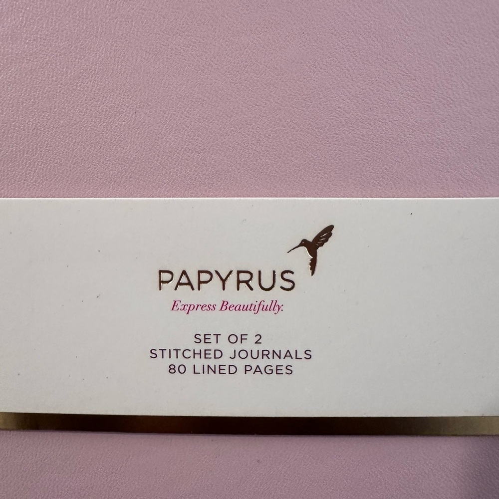 Papyrus Blush Pink Stitched Journal Pack with Gold Hummingbird Logo - Picture 2 of 3